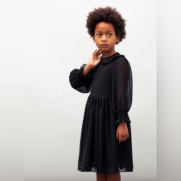 Tocoto Vintage Black Swiss Polka Dot Girls Dress Size 14Y - Picture 2 of 7